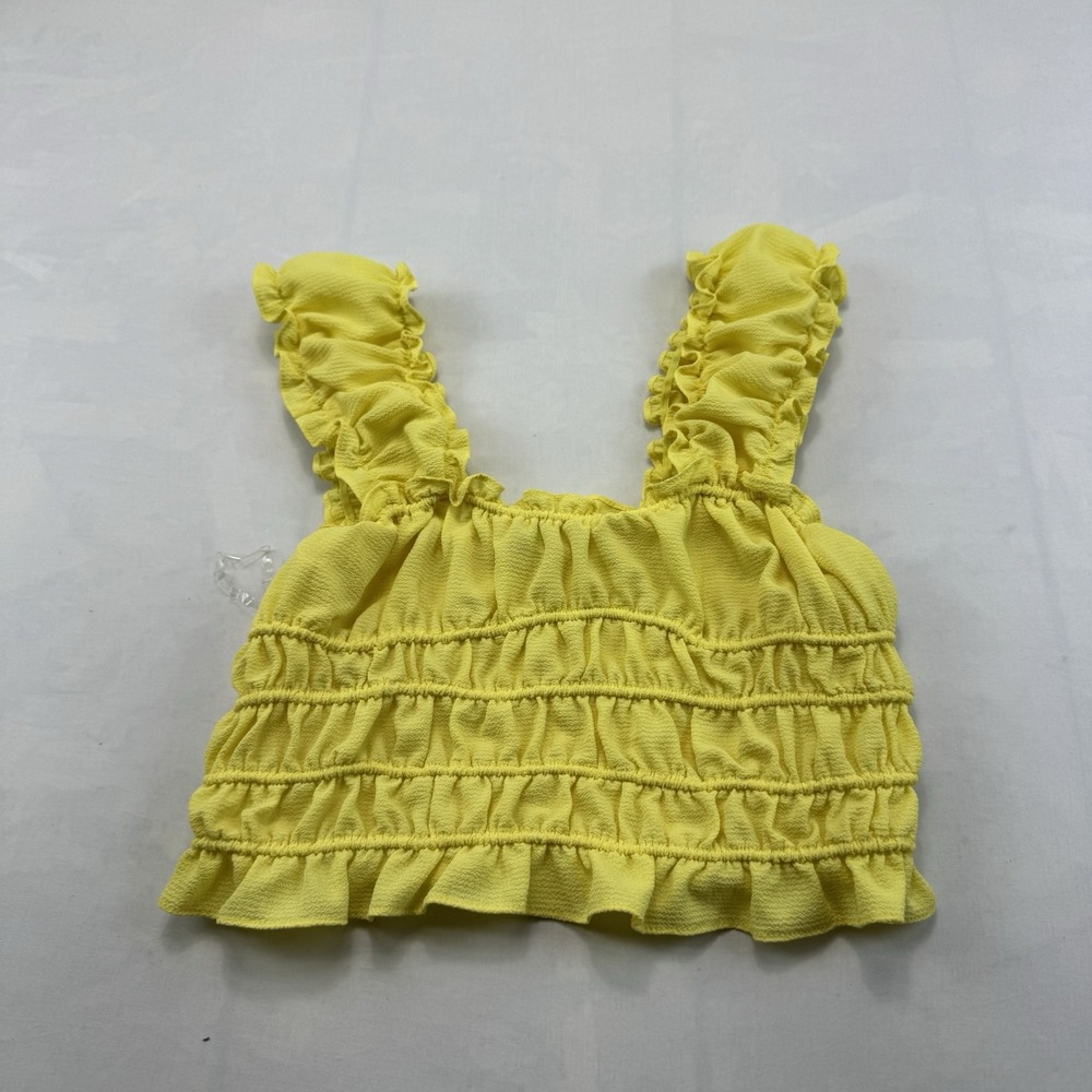 HYFVE Womens L Yellow Smocked Ruffle Sleeveless Crop Top Cottagecore Summer